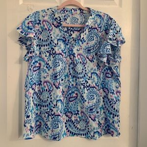 SHEIN Multicolor Paisley Ruffle Sleeve Blouse. Size large $8